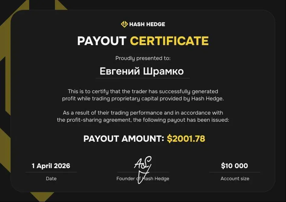 Evgeny’s $2,000 payout certificate from Hash Hedge
