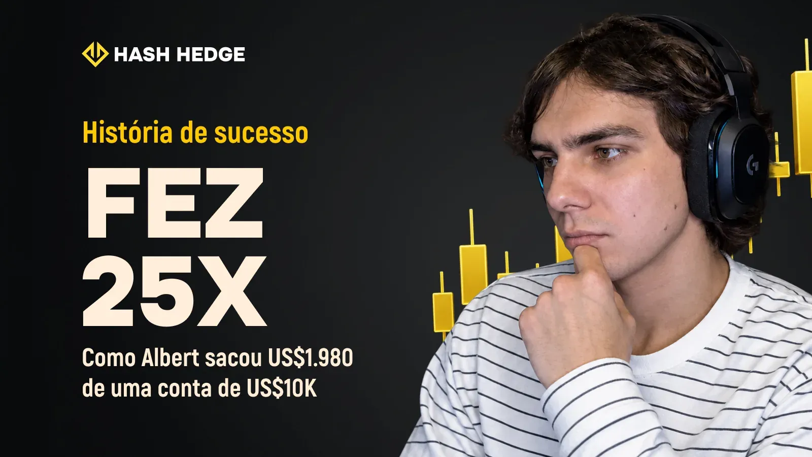 Albert — trader da Hash Hedge que passou em um Challenge de US$79 e sacou US$1.980 de uma Funded Account