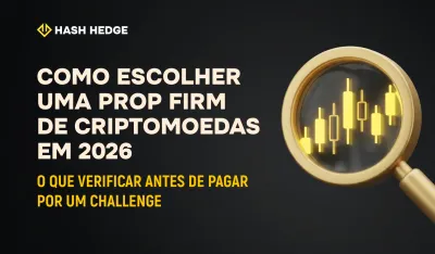 Trader comparando condições de prop firms de cripto ao escolher uma conta funded em 2026