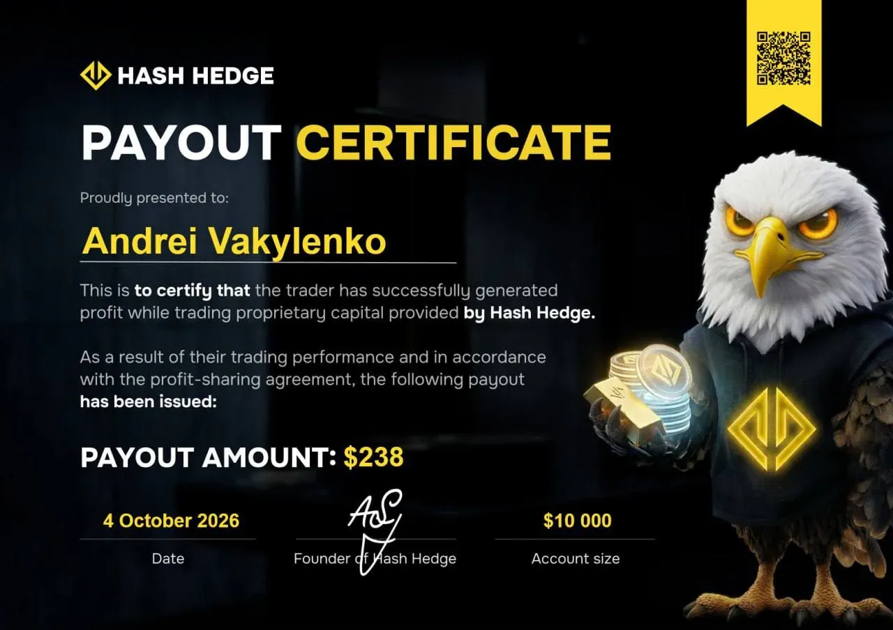 Сертификат выплаты Hash Hedge на $238 — счет $10,000