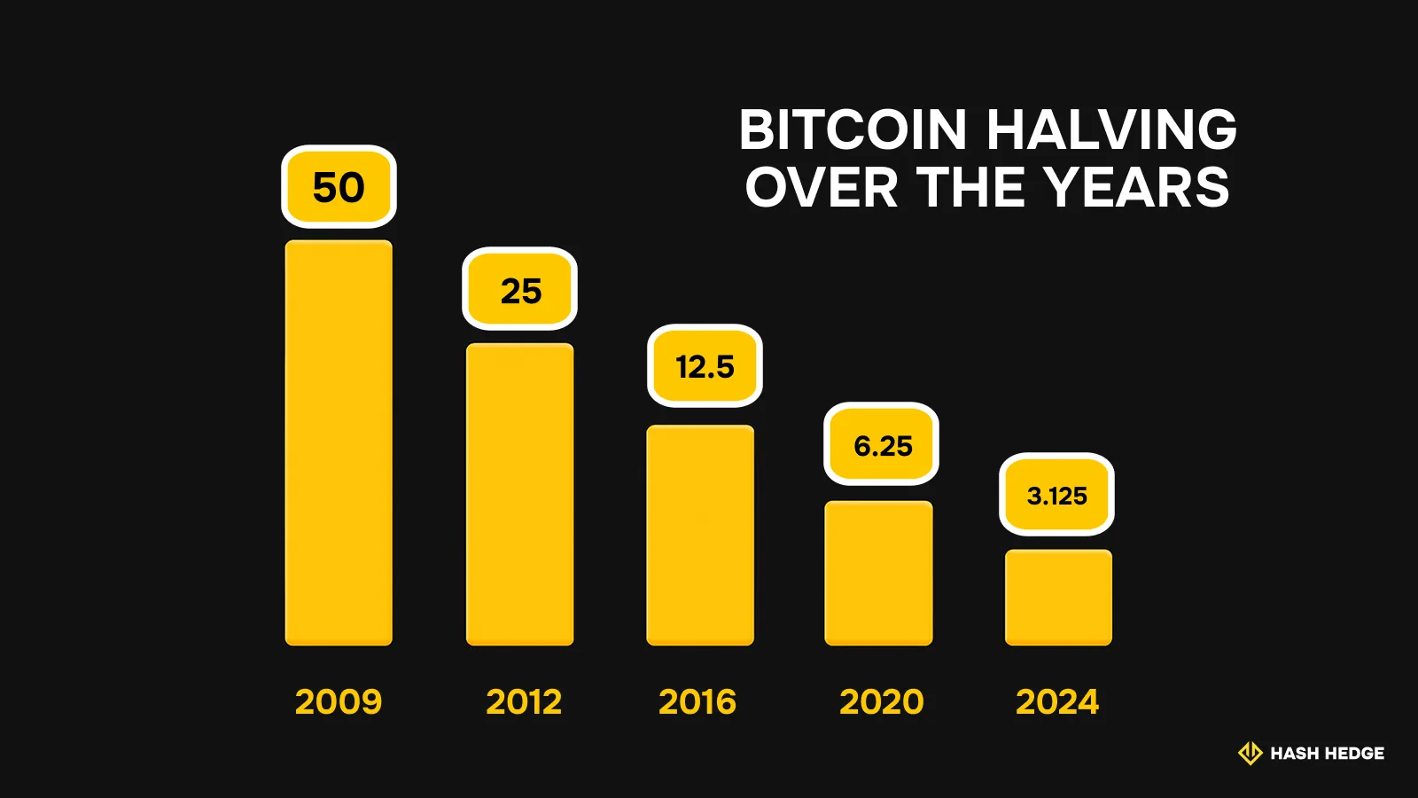 Bitcoin halving chart from 2009 to 2024